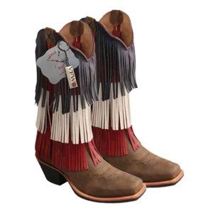 Twisted X Ruff Stock RED WHITE BLUE FRINGE American Flag Cowgirl boy Boots 8.5 B